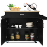 Costway Black Wood Base with Mdf Wood Top Rolling Kitchen Island (16-in x 45.5-in x 33.5-in)