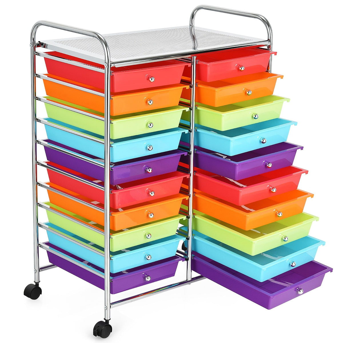 Costway Stainless Steel Base with Plastic Metal Top Rolling Kitchen Cart (15-in x 25-in x 35-in)
