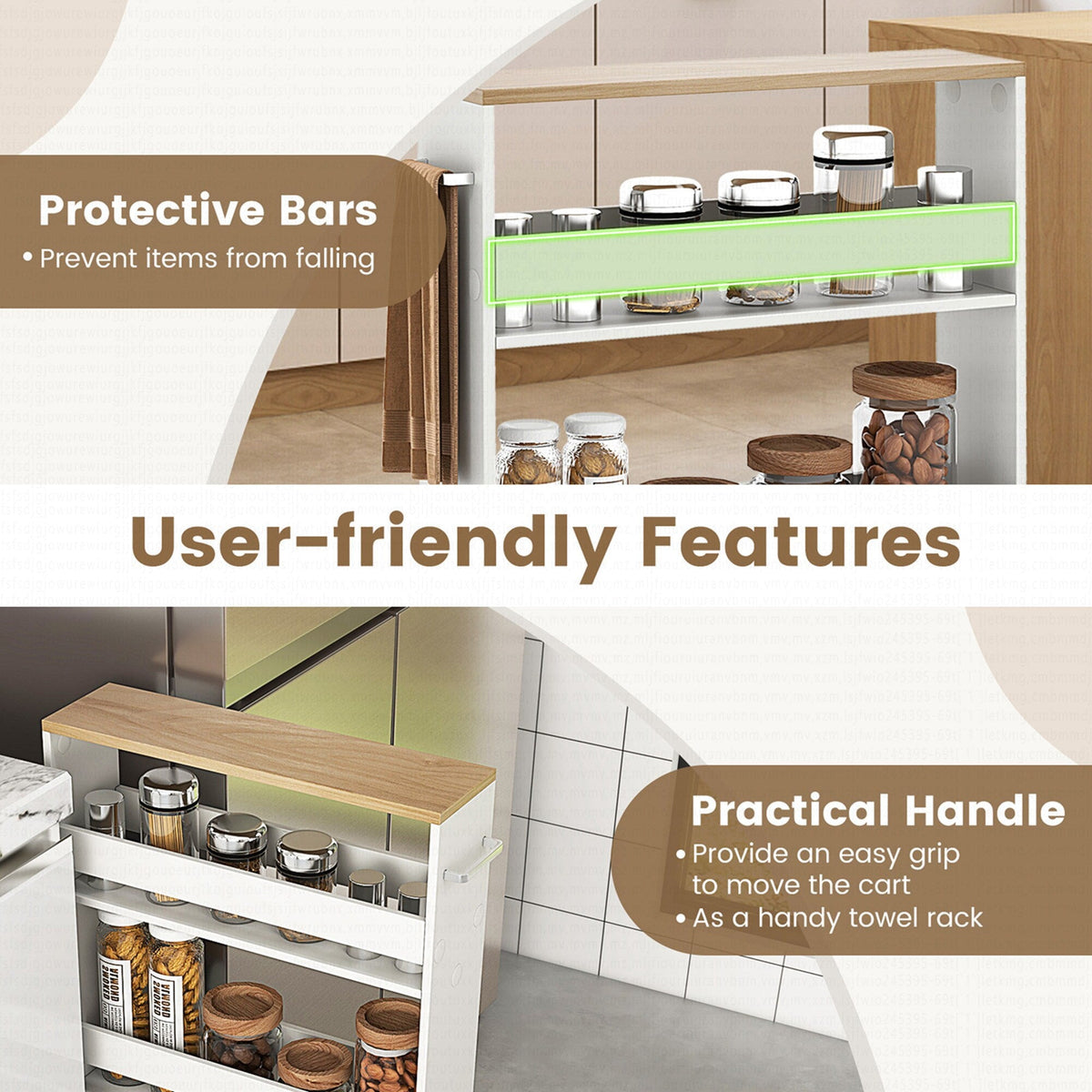 Costway White Metal Base with Wood Metal Top Rolling Kitchen Cart (7-in x 19-in x 32-in)