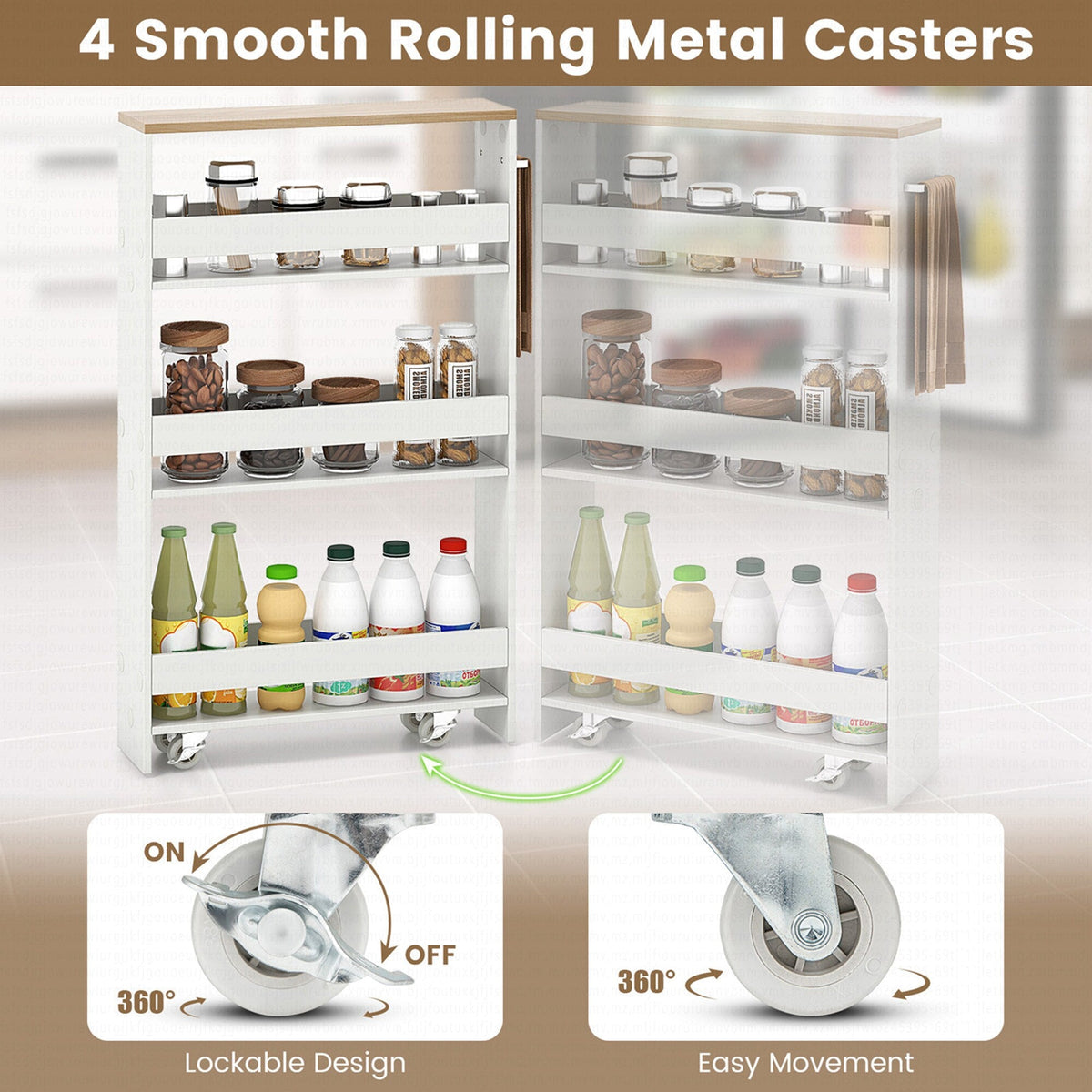 Costway White Metal Base with Wood Metal Top Rolling Kitchen Cart (7-in x 19-in x 32-in)
