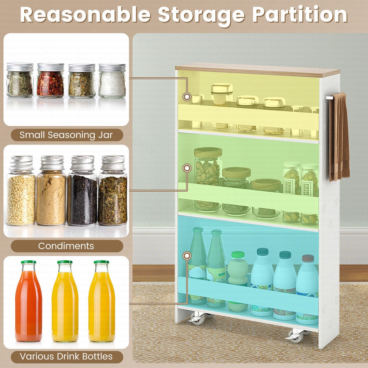 Costway White Metal Base with Wood Metal Top Rolling Kitchen Cart (7-in x 19-in x 32-in)