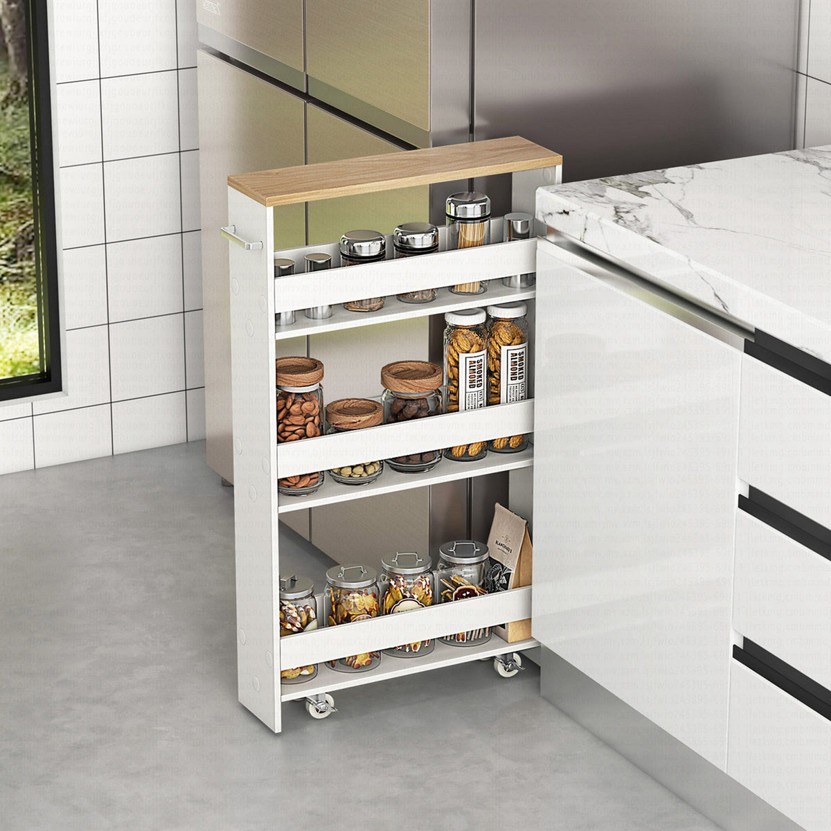 Costway White Metal Base with Wood Metal Top Rolling Kitchen Cart (7-in x 19-in x 32-in)