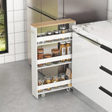 Costway White Metal Base with Wood Metal Top Rolling Kitchen Cart (7-in x 19-in x 32-in)