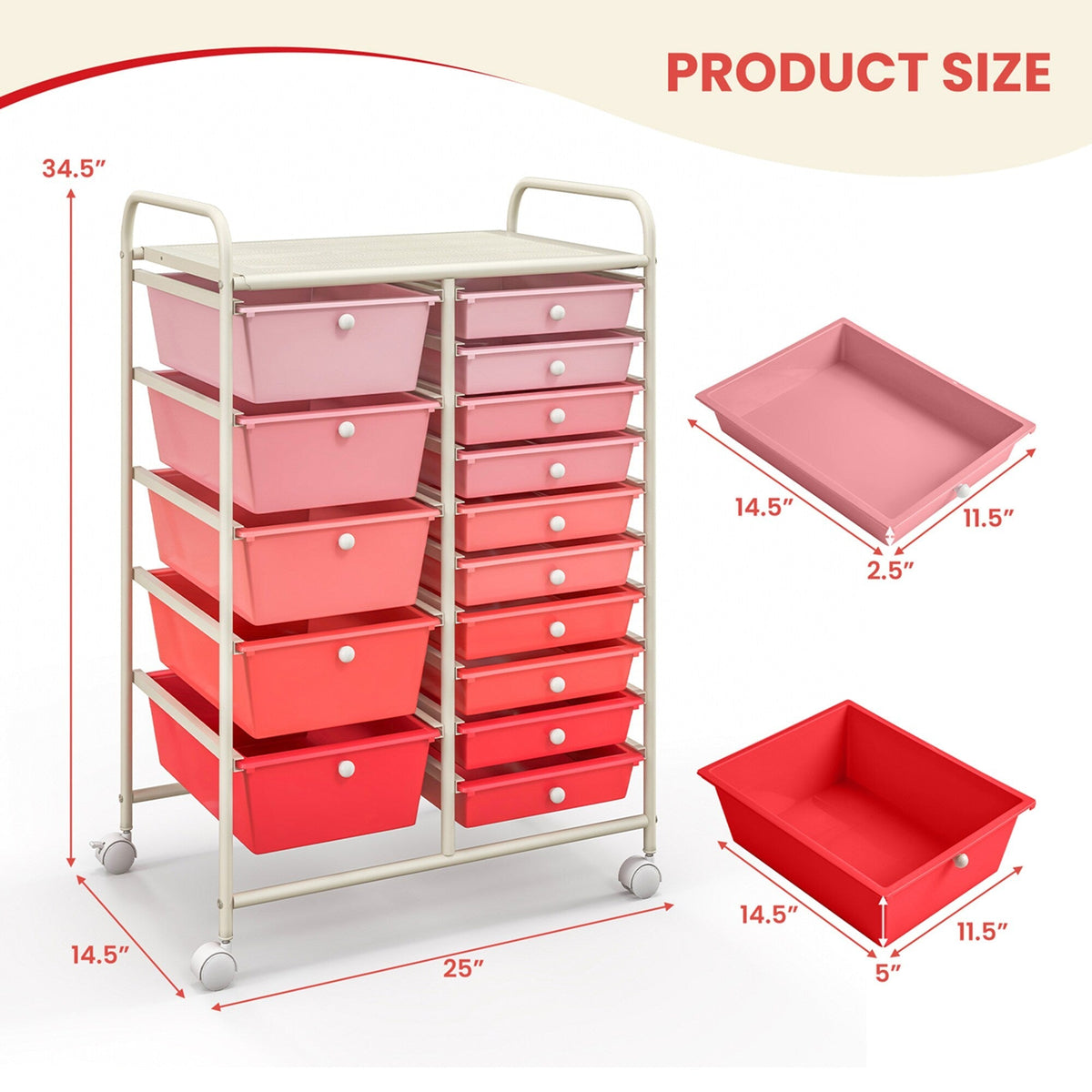 Costway Metal Base with Plastic Metal Top Rolling Kitchen Cart (14.5-in x 25-in x 34.5-in)