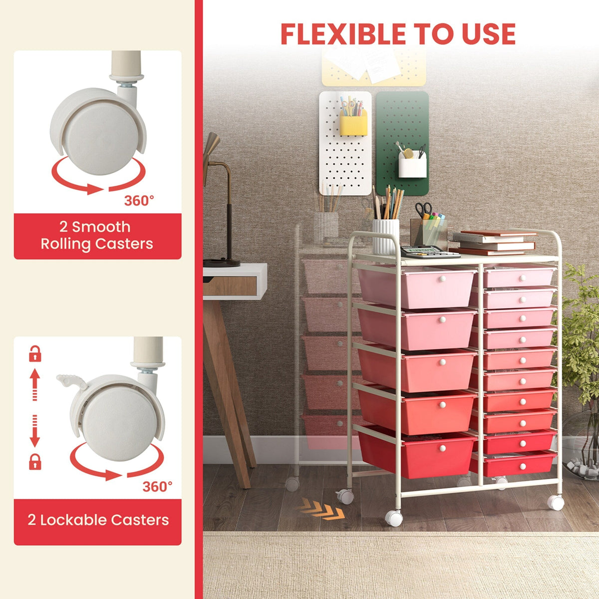 Costway Metal Base with Plastic Metal Top Rolling Kitchen Cart (14.5-in x 25-in x 34.5-in)