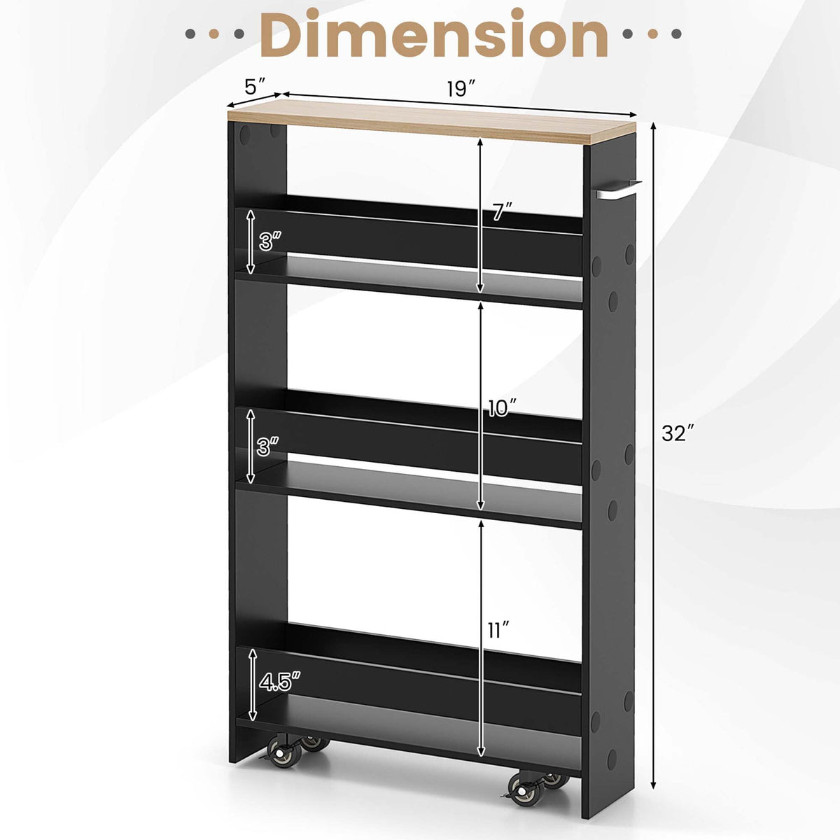 Costway Black Wood Base with Wood Top Rolling Kitchen Cart (7-in x 19-in x 32-in)