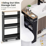 Costway Black Wood Base with Wood Top Rolling Kitchen Cart (7-in x 19-in x 32-in)