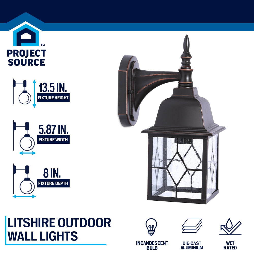 Portfolio Litshire 13.5-in H Oil-Rubbed Bronze Outdoor Wall Lantern, Medium Base (E26)