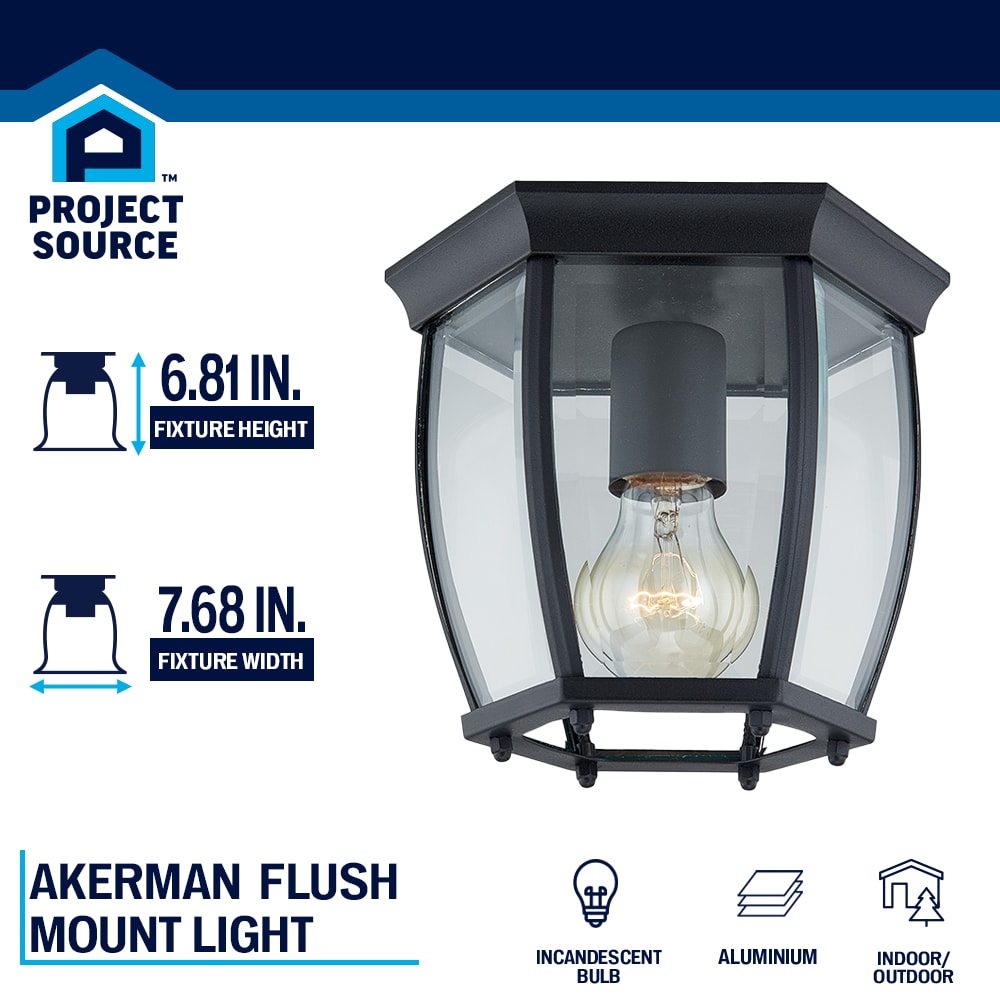 Portfolio 7.68-in W Matte Black Outdoor Flush Mount Light