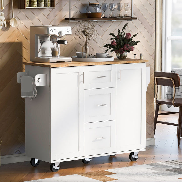 Runesay White Mdf Base with Mdf Wood Top Rolling Kitchen Island (17-in x 50-in x 36.85-in)