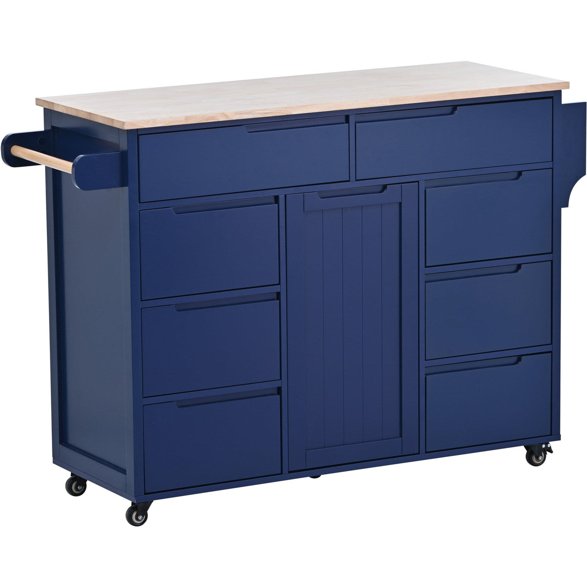 Runesay Blue Mdf Base with Mdf Wood Top Rolling Kitchen Island (18.5-in x 53.15-in x 37-in)
