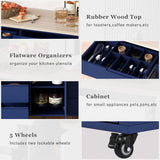 Runesay Blue Mdf Base with Mdf Wood Top Rolling Kitchen Island (18.5-in x 53.15-in x 37-in)