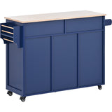 Runesay Blue Mdf Base with Mdf Wood Top Rolling Kitchen Island (18.5-in x 53.15-in x 37-in)