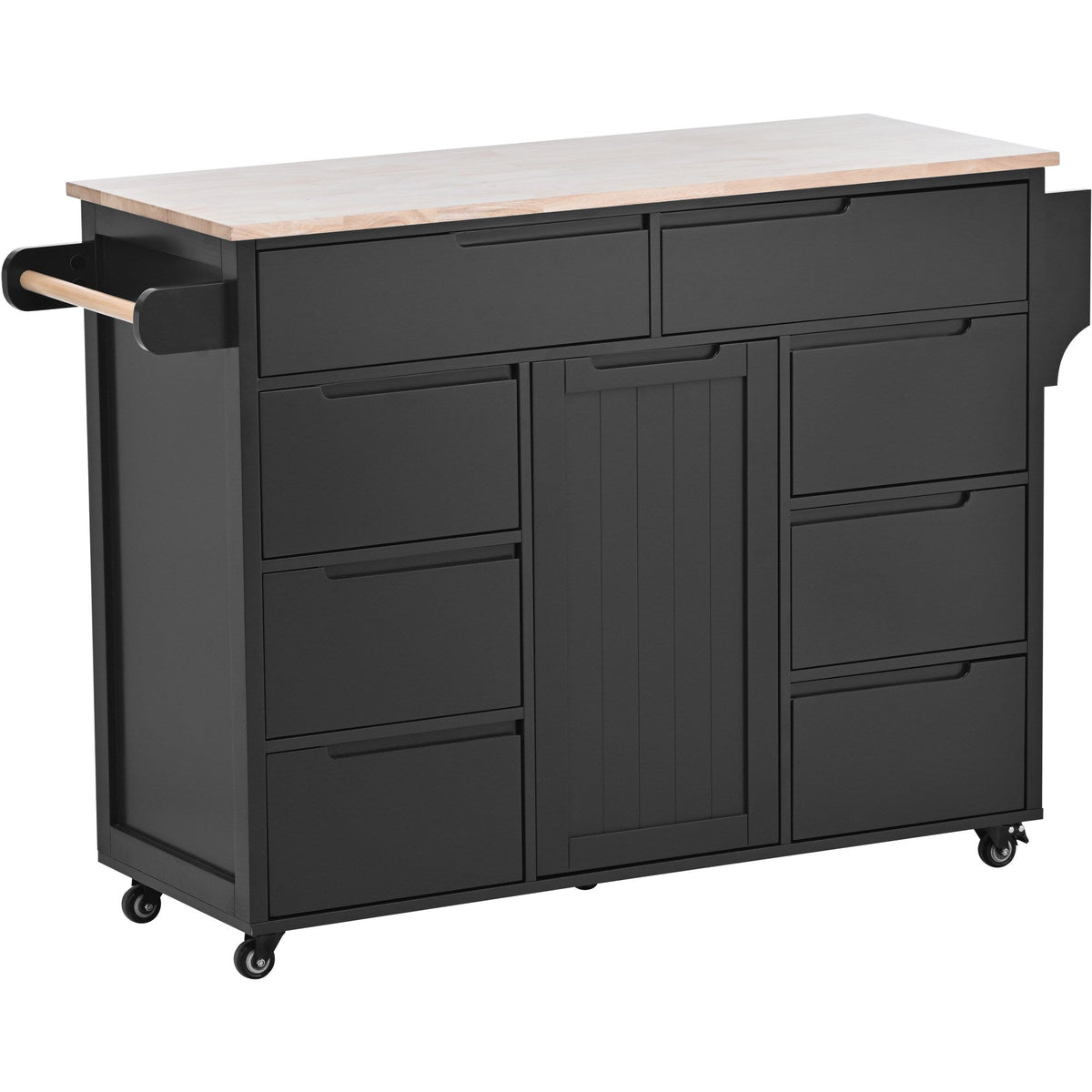 Runesay Black Mdf Base with Mdf Wood Top Rolling Kitchen Island (18.5-in x 53.15-in x 37-in)