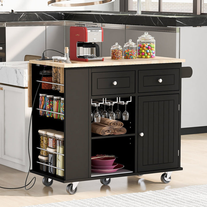 Runesay Black Mdf Base with Mdf Wood Top Rolling Kitchen Island (29.33-in x 39.8-in x 33.7-in)