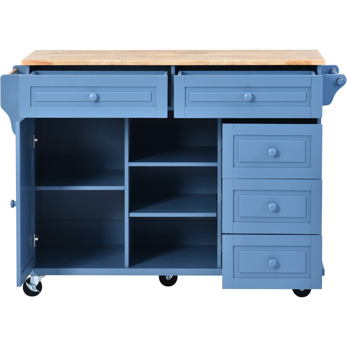 Runesay Blue Mdf Base with Mdf Wood Top Rolling Kitchen Island (18.1-in x 52.8-in x 36.2-in)