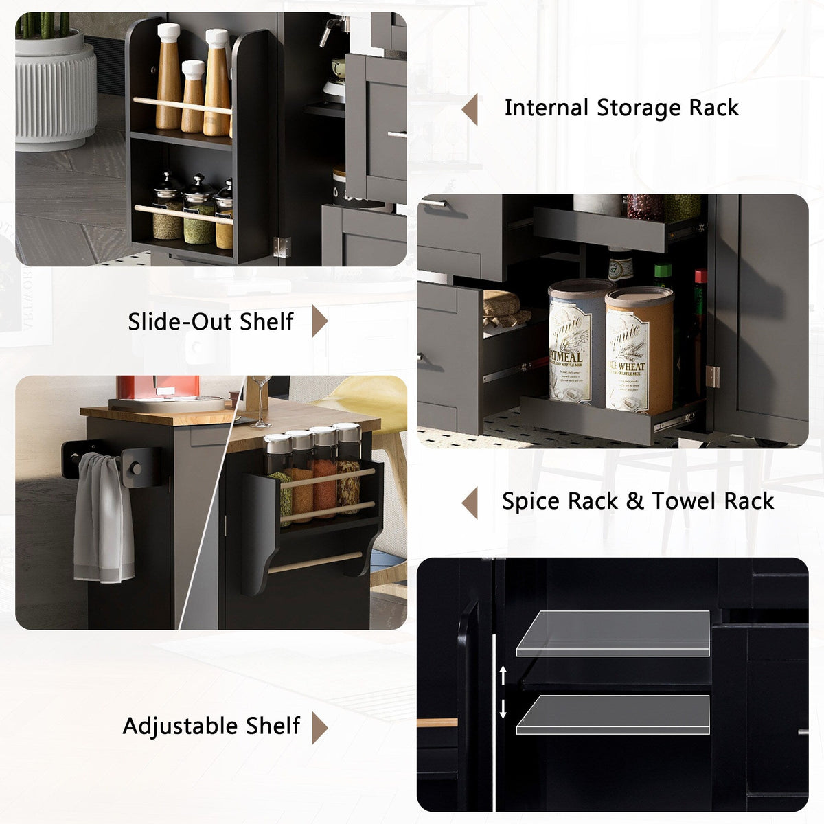 Runesay Black Mdf Base with Mdf Wood Top Rolling Kitchen Island (17-in x 50-in x 36.85-in)