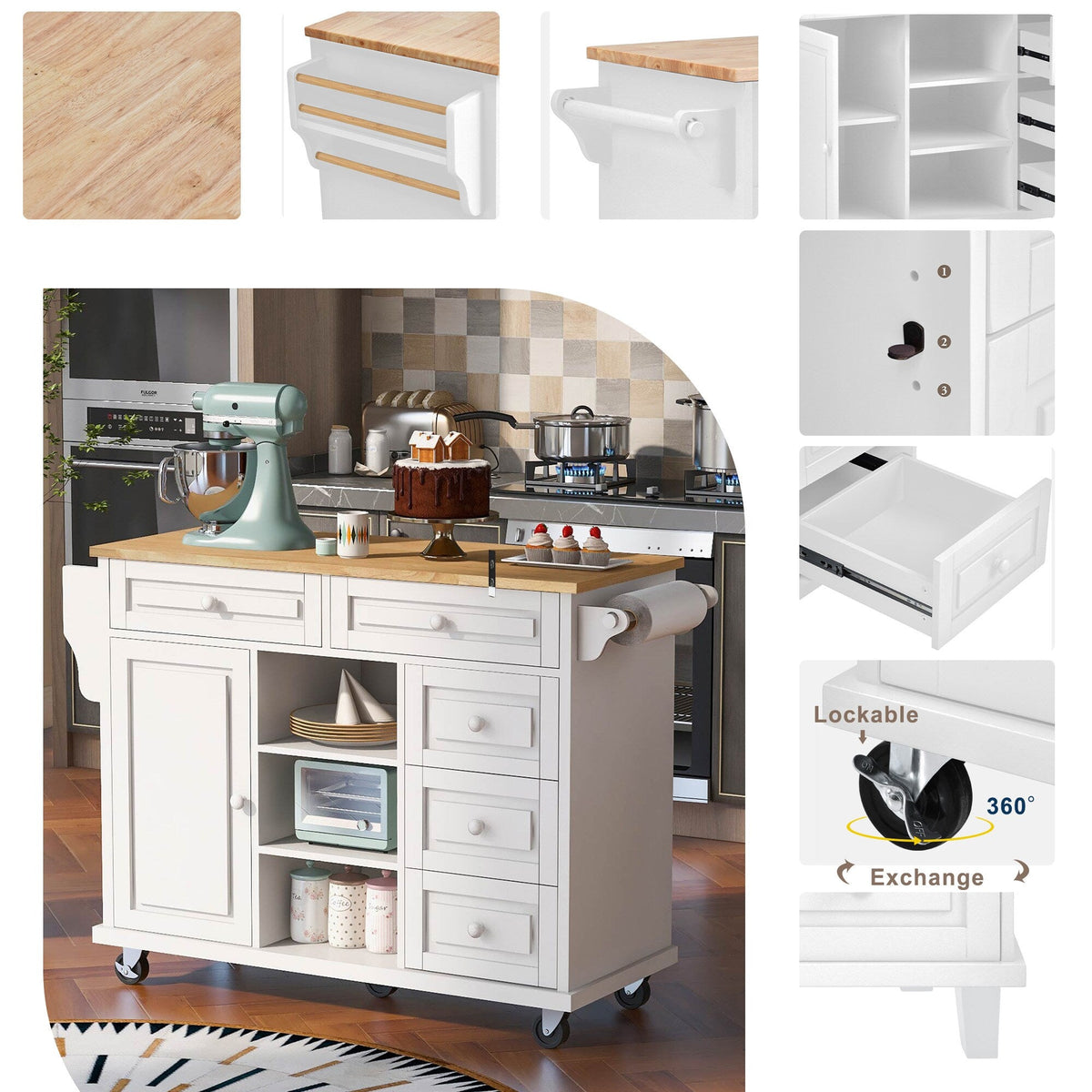 Runesay White Mdf Base with Mdf Wood Top Rolling Kitchen Island (18.1-in x 52.8-in x 36.2-in)