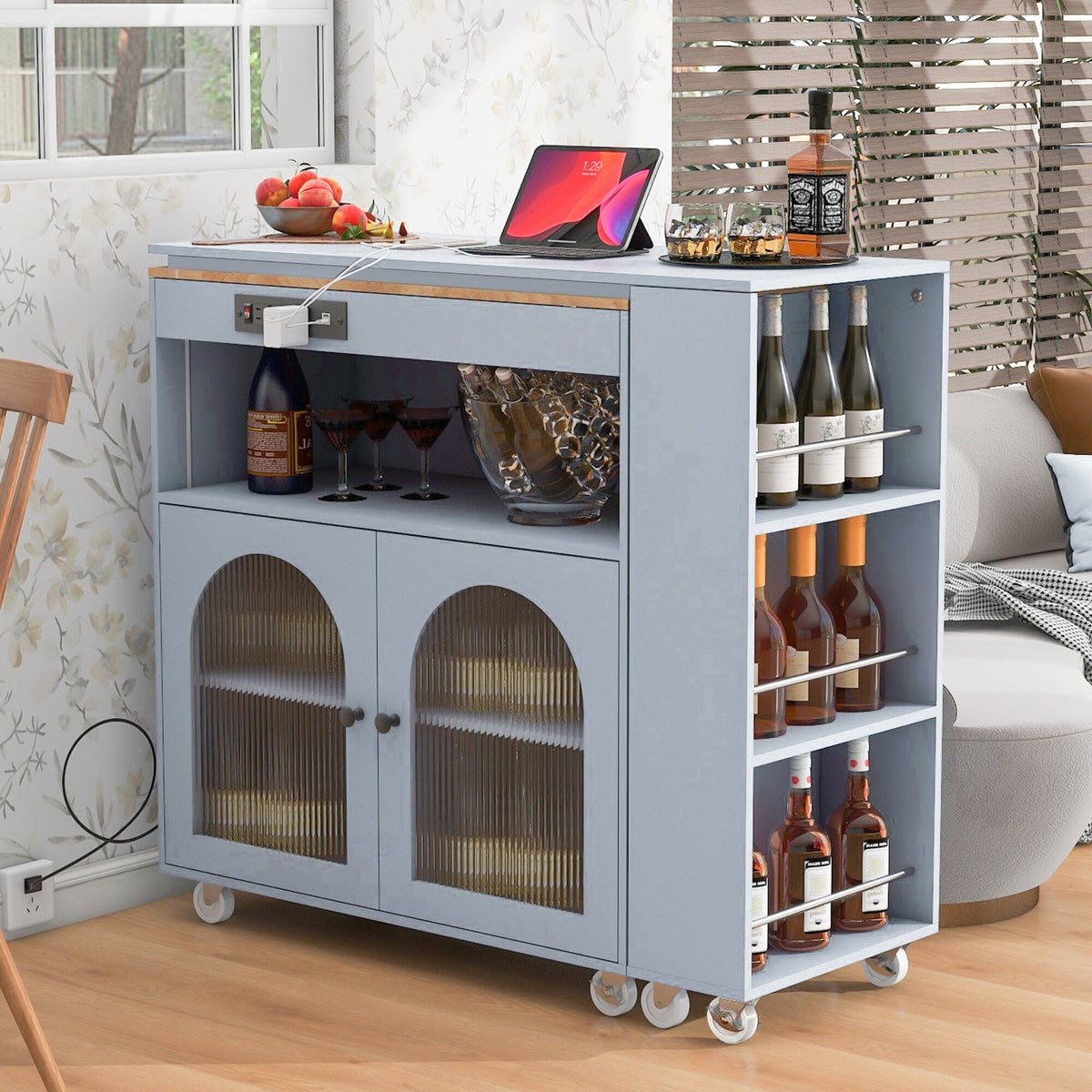Runesay Gray Mdf Base with Mdf Wood Top Rolling Kitchen Island (16.92-in x 41.11-in x 38.22-in)