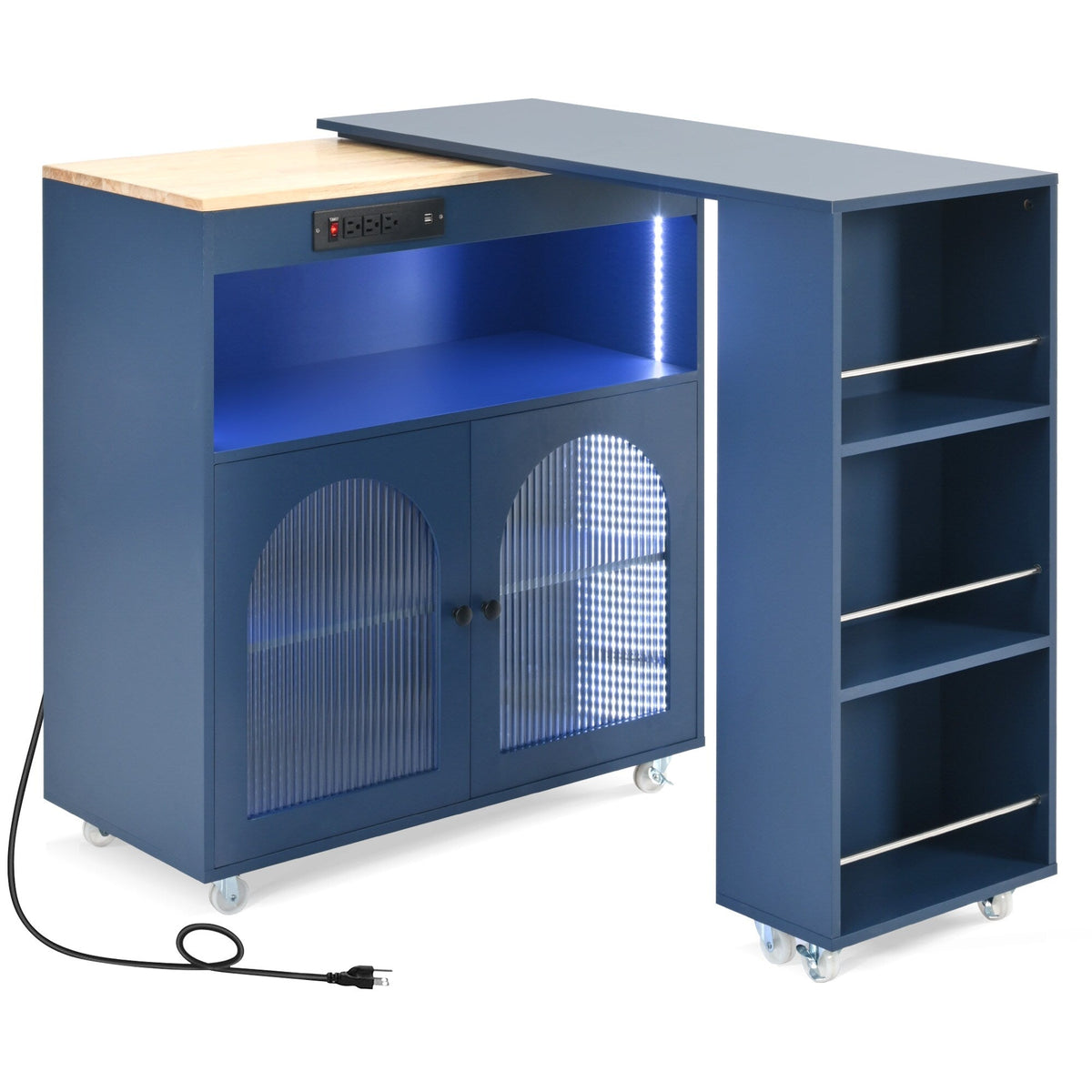 Runesay Blue Mdf Base with Mdf Wood Top Rolling Kitchen Island (16.92-in x 41.11-in x 38.22-in)