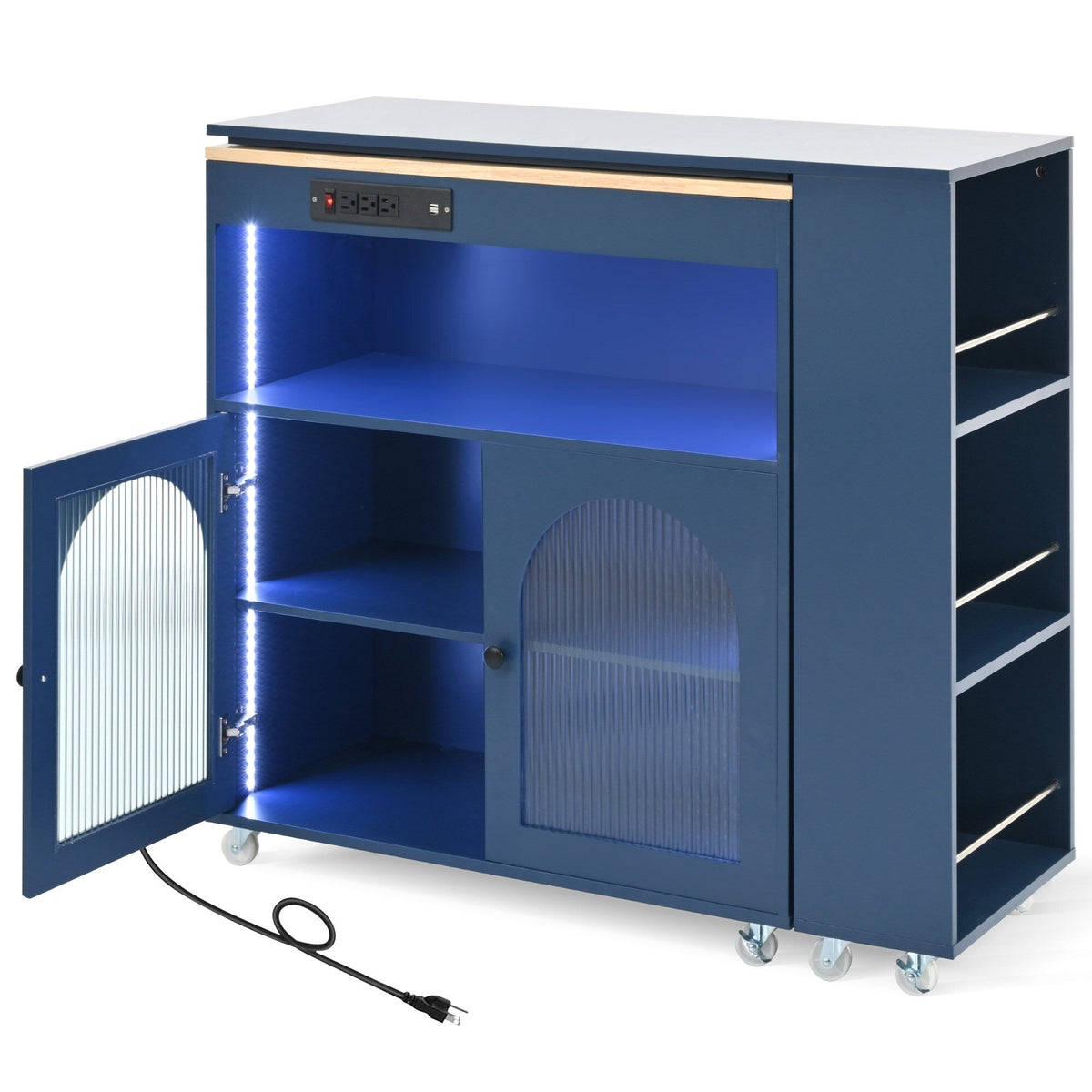 Runesay Blue Mdf Base with Mdf Wood Top Rolling Kitchen Island (16.92-in x 41.11-in x 38.22-in)