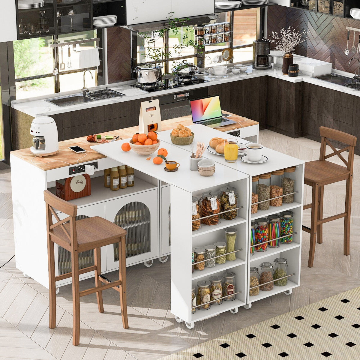 Runesay White Mdf Base with Mdf Wood Top Rolling Kitchen Island (16.92-in x 41.11-in x 38.22-in)