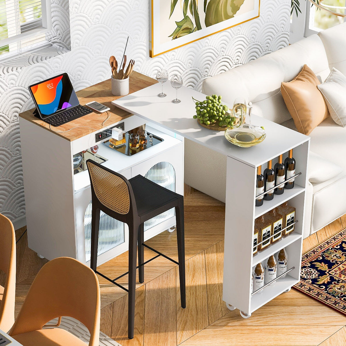 Runesay White Mdf Base with Mdf Wood Top Rolling Kitchen Island (16.92-in x 41.11-in x 38.22-in)