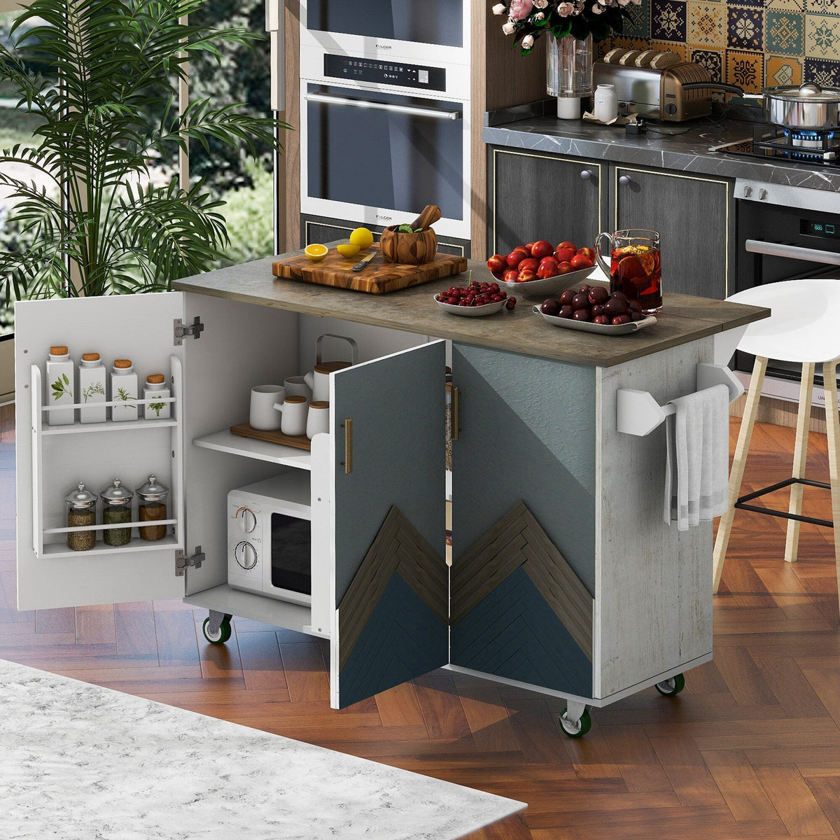 Runesay White Mdf Base with Mdf Wood Top Rolling Kitchen Island (25.7-in x 51.57-in x 36.7-in)
