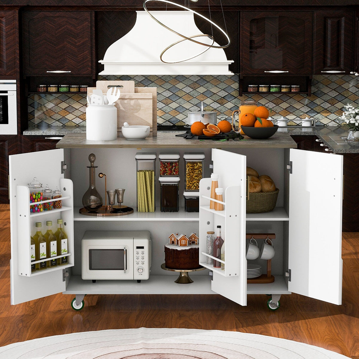 Runesay White Mdf Base with Mdf Wood Top Rolling Kitchen Island (25.7-in x 51.57-in x 36.7-in)
