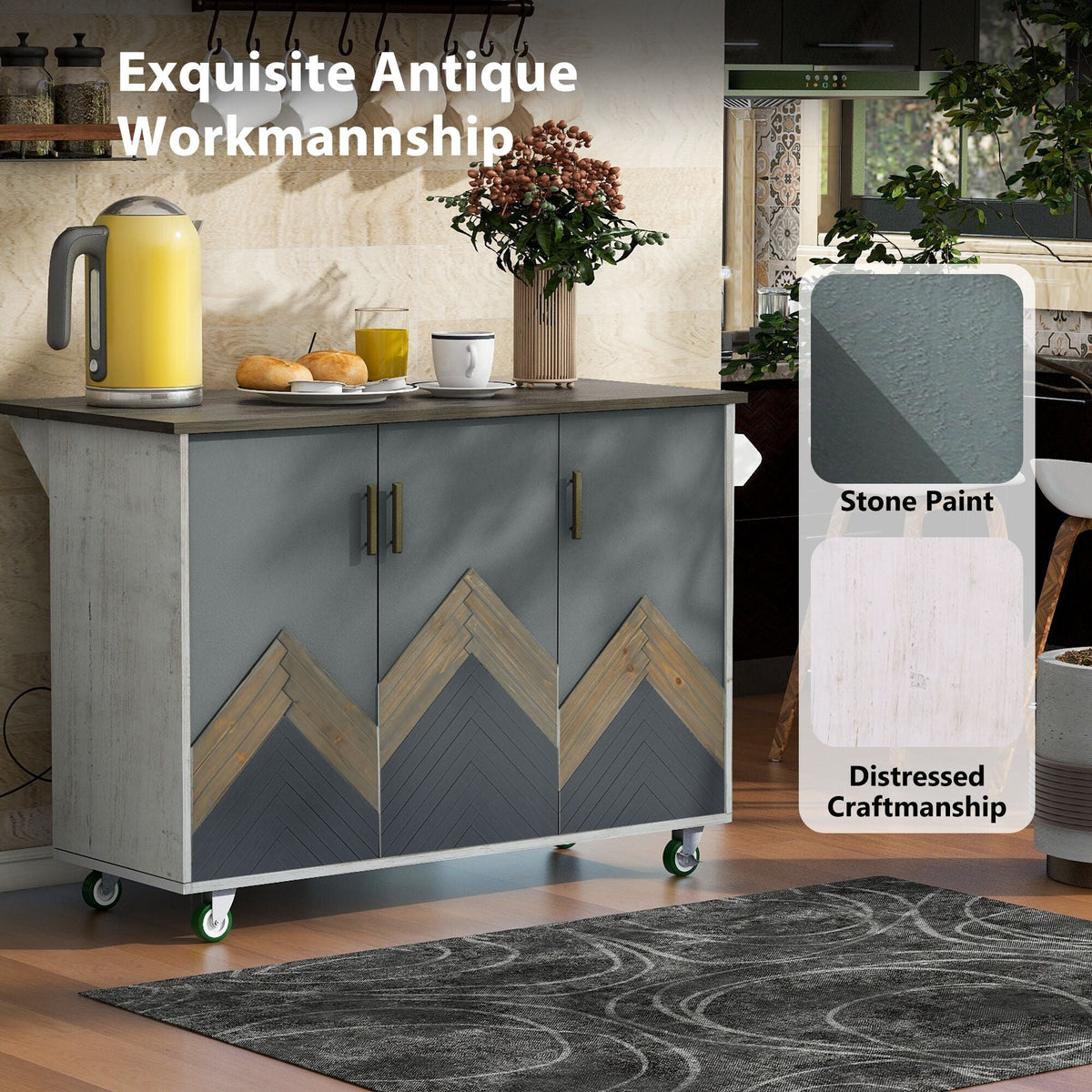 Runesay White Mdf Base with Mdf Wood Top Rolling Kitchen Island (25.7-in x 51.57-in x 36.7-in)