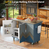 Runesay Blue Mdf Base with Mdf Wood Top Rolling Kitchen Island (25.7-in x 51.57-in x 36.7-in)