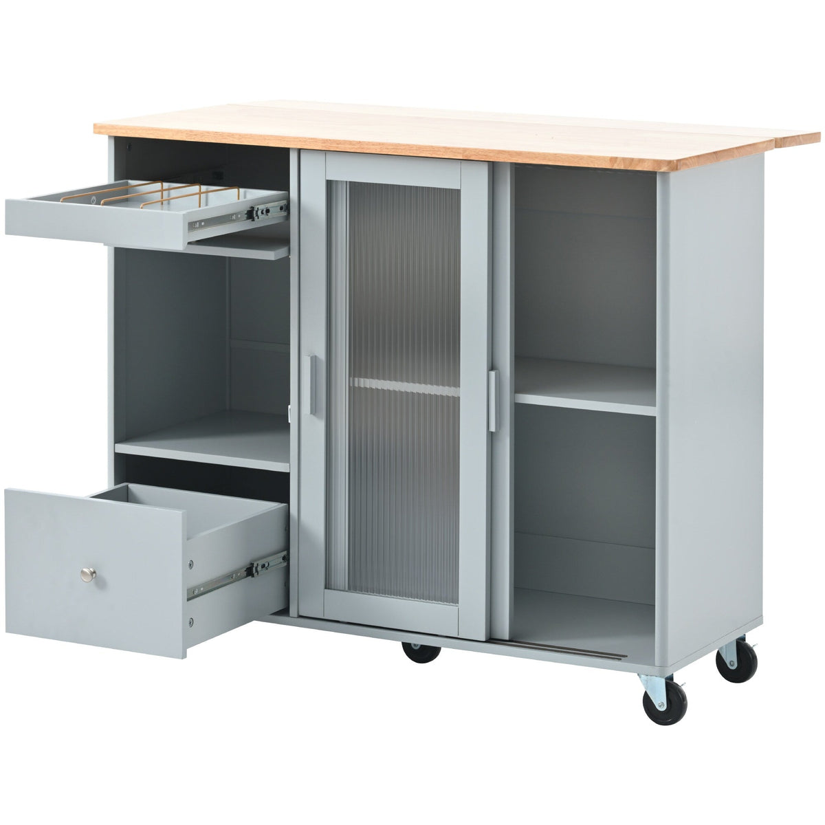 Runesay Blue Mdf Base with Mdf Wood Top Rolling Kitchen Island (26.97-in x 44.03-in x 37-in)