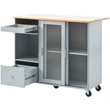 Runesay Blue Mdf Base with Mdf Wood Top Rolling Kitchen Island (26.97-in x 44.03-in x 37-in)
