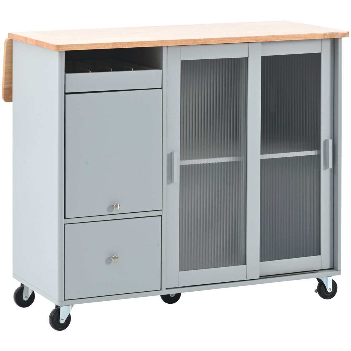 Runesay Blue Mdf Base with Mdf Wood Top Rolling Kitchen Island (26.97-in x 44.03-in x 37-in)