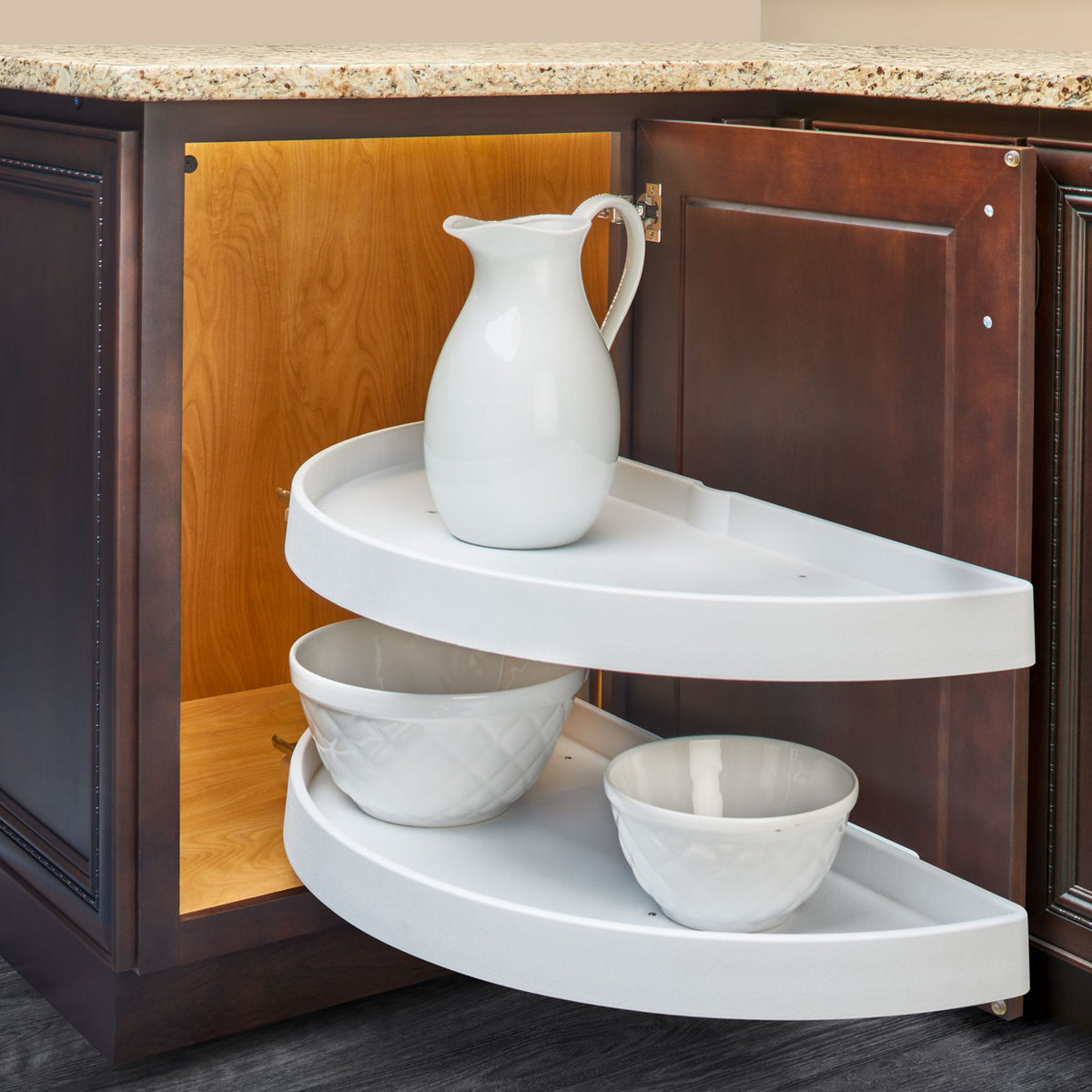 Rev-A-Shelf 2-Tier Plastic Half-Moon Blind Corner Cabinet Lazy Susan, 33 in