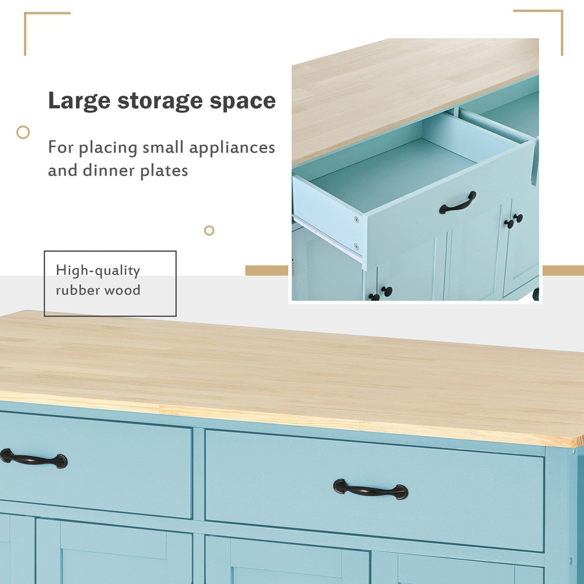 Runesay Green Mdf Base with Mdf Wood Top Rolling Kitchen Island (18.5-in x 54.33-in x 36.22-in)