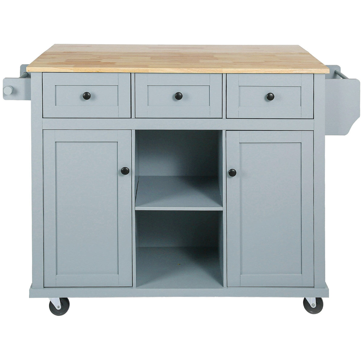 Runesay Blue Wood Base with Wood Top Rolling Kitchen Island (29.5-in x 53.1-in x 37.2-in)