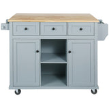 Runesay Blue Wood Base with Wood Top Rolling Kitchen Island (29.5-in x 53.1-in x 37.2-in)