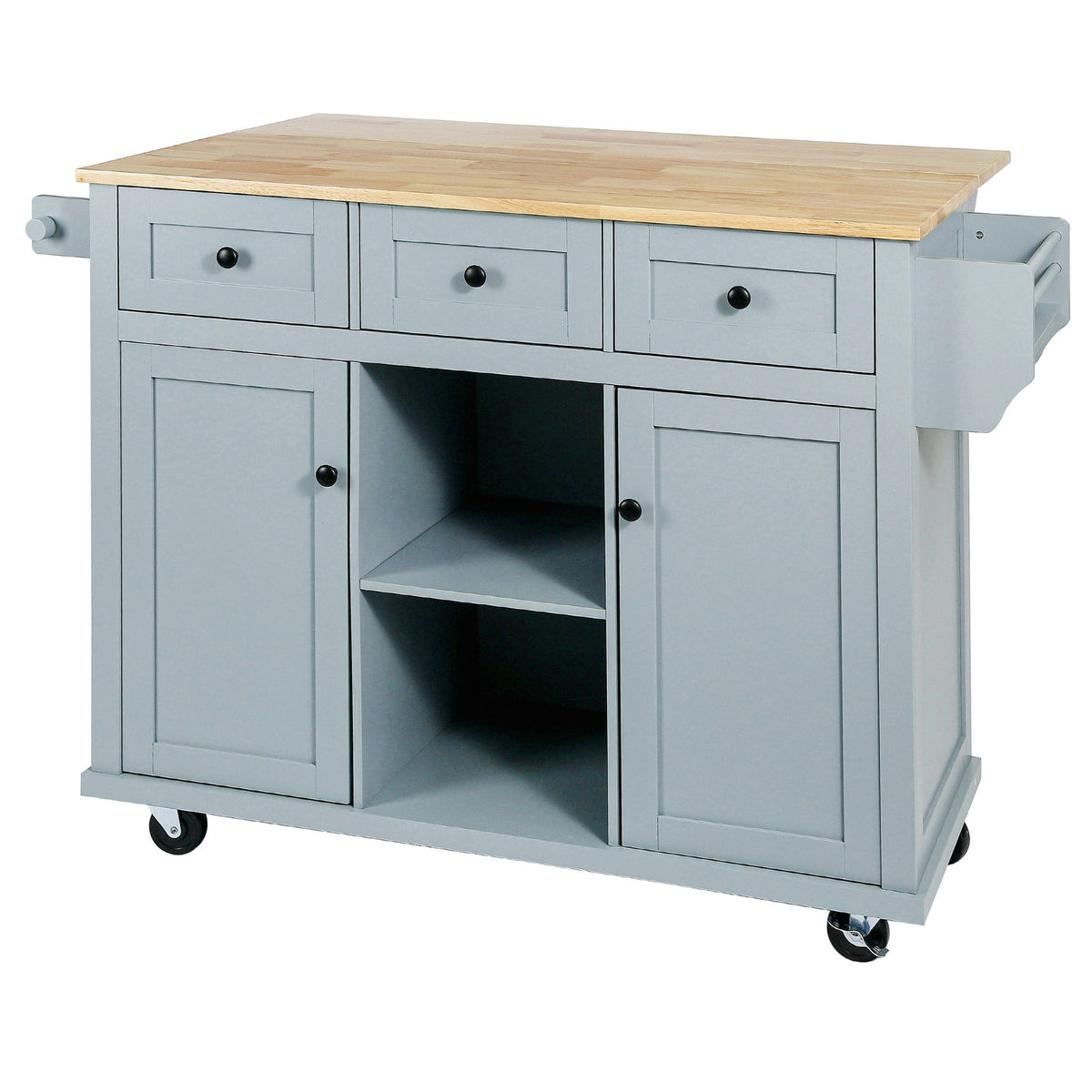 Runesay Blue Wood Base with Wood Top Rolling Kitchen Island (29.5-in x 53.1-in x 37.2-in)