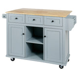 Runesay Blue Wood Base with Wood Top Rolling Kitchen Island (29.5-in x 53.1-in x 37.2-in)