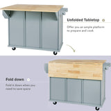 Runesay Blue Wood Base with Wood Top Rolling Kitchen Island (29.5-in x 53.1-in x 37.2-in)