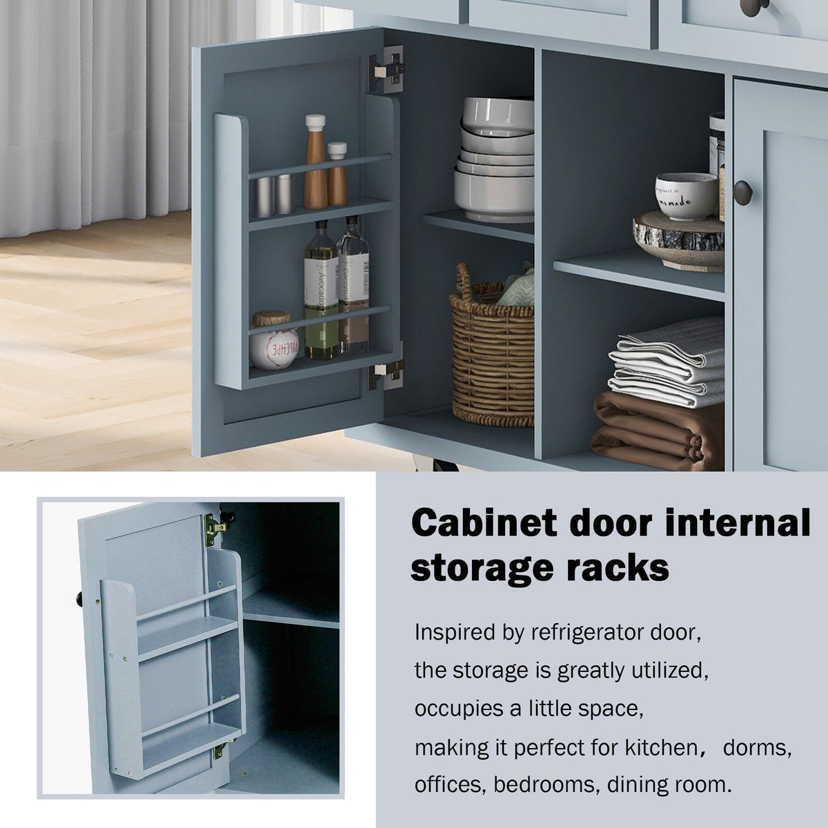 Runesay Blue Wood Base with Wood Top Rolling Kitchen Island (29.5-in x 53.1-in x 37.2-in)