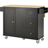 Runesay Black Wood Base with Wood Top Rolling Kitchen Island (29.5-in x 52.76-in x 36.81-in)