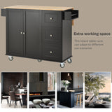 Runesay Black Wood Base with Wood Top Rolling Kitchen Island (29.5-in x 52.76-in x 36.81-in)