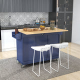 Runesay Blue Wood Base with Wood Top Rolling Kitchen Island (29.5-in x 52.76-in x 36.81-in)