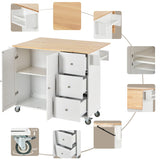 Runesay White Wood Base with Wood Top Rolling Kitchen Island (29.5-in x 52.76-in x 36.81-in)