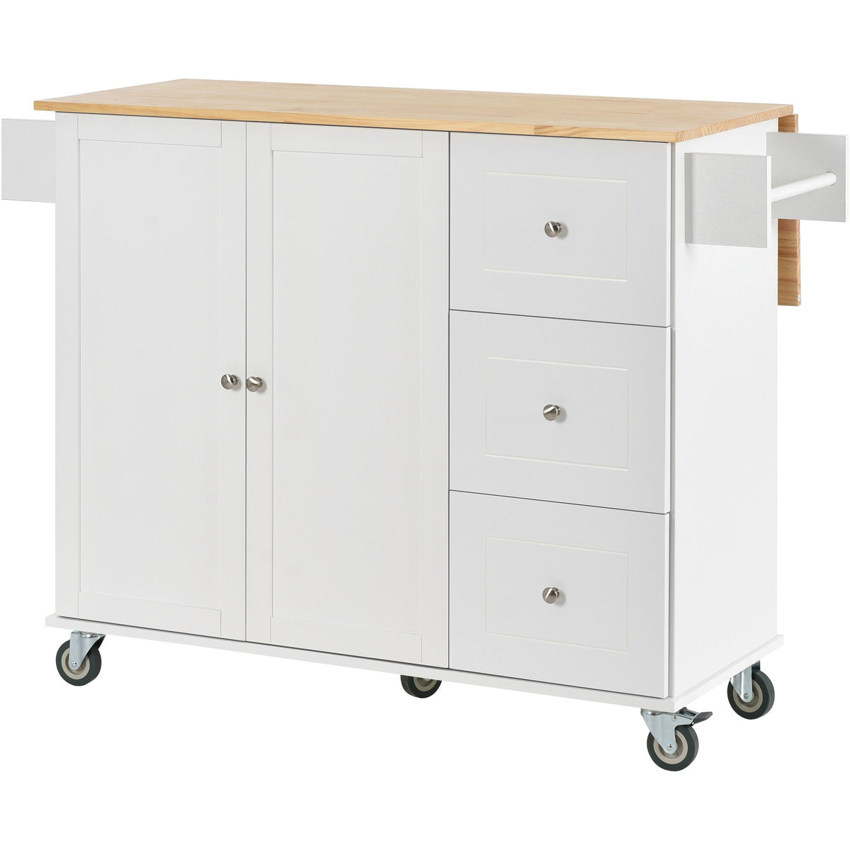 Runesay White Wood Base with Wood Top Rolling Kitchen Island (29.5-in x 52.76-in x 36.81-in)