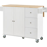 Runesay White Wood Base with Wood Top Rolling Kitchen Island (29.5-in x 52.76-in x 36.81-in)