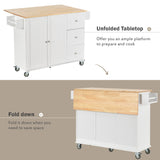 Runesay White Wood Base with Wood Top Rolling Kitchen Island (29.5-in x 52.76-in x 36.81-in)