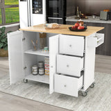 Runesay White Wood Base with Wood Top Rolling Kitchen Island (29.5-in x 52.76-in x 36.81-in)